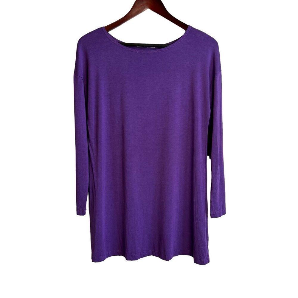New Bryn Walker Purple Long Sleeve Micro Modal Blouse Tunic Top Size XS